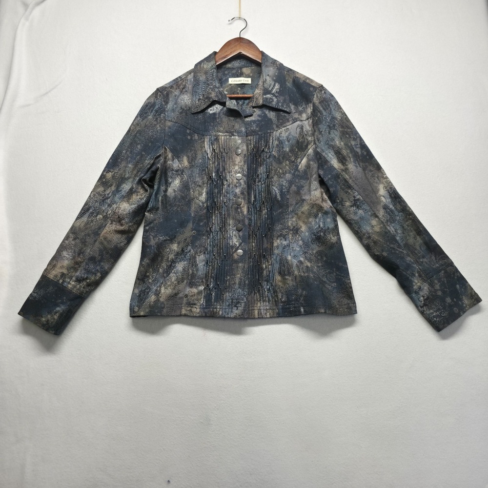 Coldwater Creek Women's Metallic Paisley Pintuck Jacket Size 12